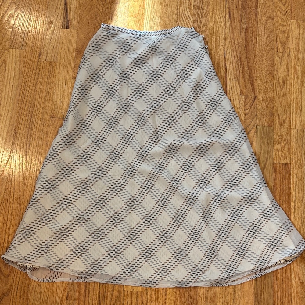 Ann Taylor Cream, Black and Brown Checkered A-Line Skirt